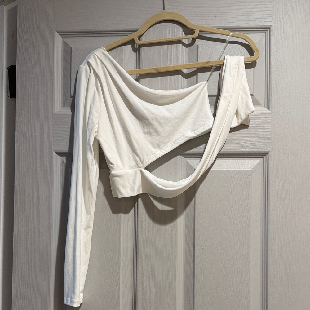 Elegant White Women's Asymmetrical Top